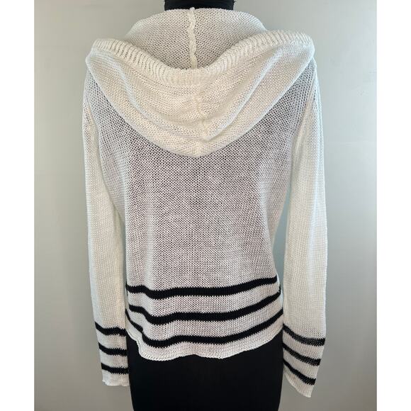 360 Sweater Linen Loose Knit White and Black Stripe Pullover Hooded Sweater XS - Picture 3 of 8